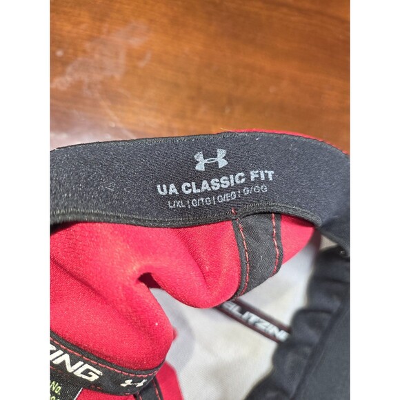 Under Armour Hat Men's L/XL Red Blitzing Cap Structured Stretch Fit Golf Logo - Picture 4 of 8
